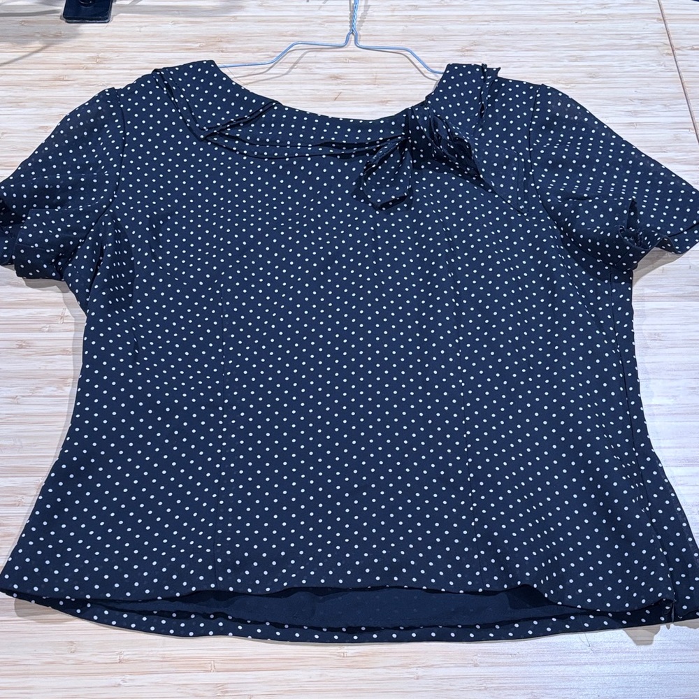 French Collared Black Polka Dot Blouse